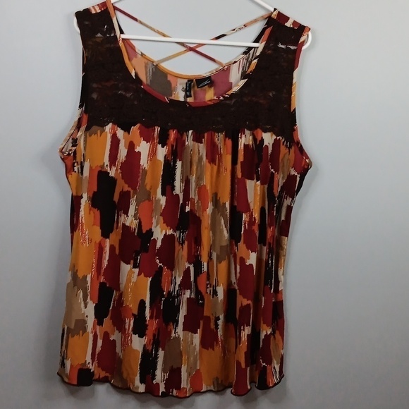 EUC New Direction Sleeveless Top With Crochet Earthtone Colors Size 1X - Picture 1 of 7